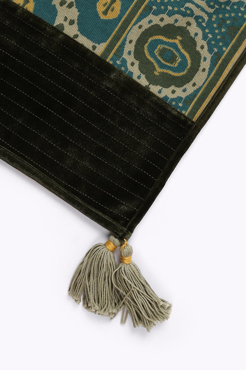 Shawl in printed faux cashmere cotton blend with tassels